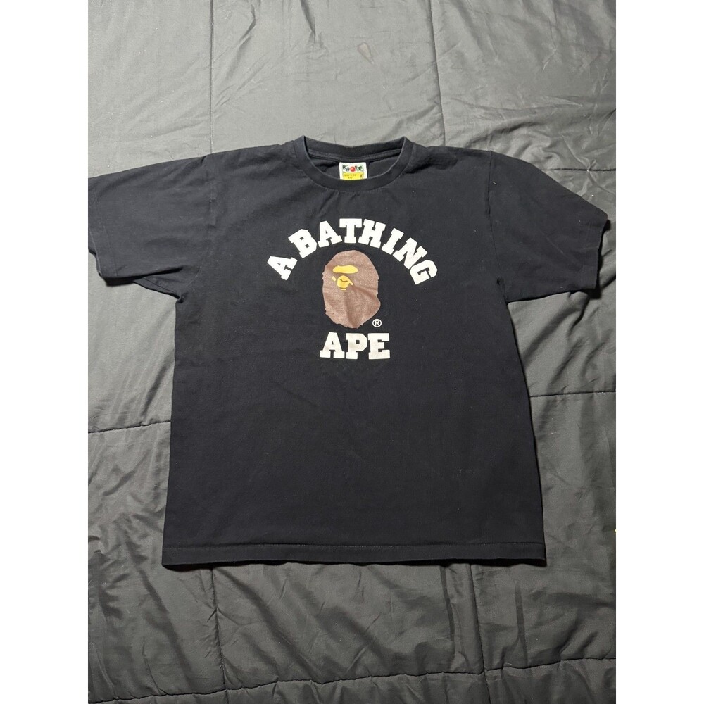 A Bathing Ape Men's Black Cotton Graphic Logo Crew Neck Short Sleeve T-Shirt